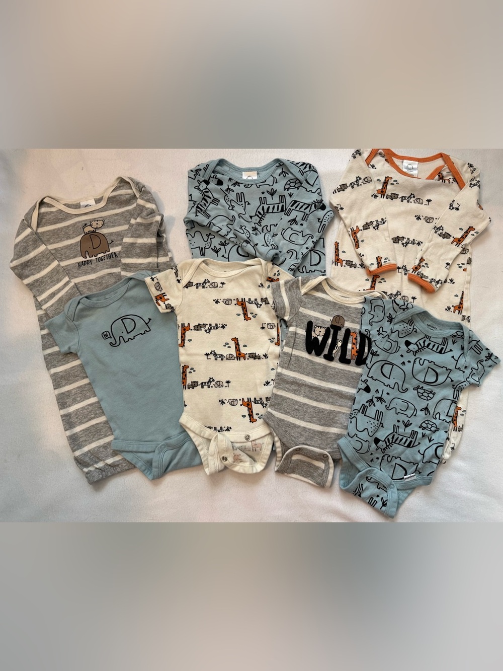Gerber Wild Stripe & Safari One-Piece Bodysuit Set - Blue, Gray, Cream